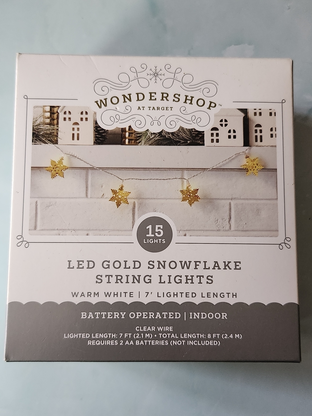 Wondershop Gold Snowflake String Lights - Warm White LEDs NWOT